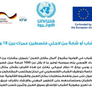 إعلان من وحدة الشباب في الأونروا “مشروع المال مقابل العمل”