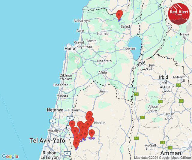 صفارات تدوي الإنذار في المستوطنات الواقعة شمال شرق تل أبيب