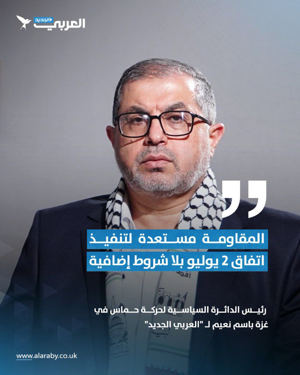 العربي الجديد ؛

أكد عضو المكتب السياسي ورئيس الدائرة السياسية لحركة…