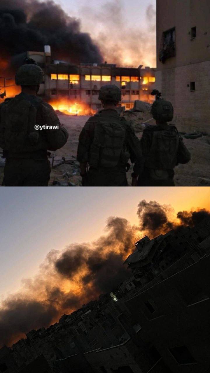 مشاهد للنيران المتواصلة في مراكز الإيواء بمحيط مستشفى الإندونيسي شمالي…