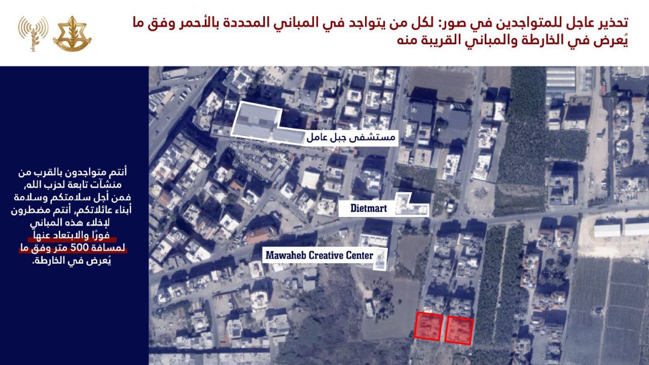 جيش الاحتلال يهدد بقصف أبنية سكنية في مدينة صور جنوبي…