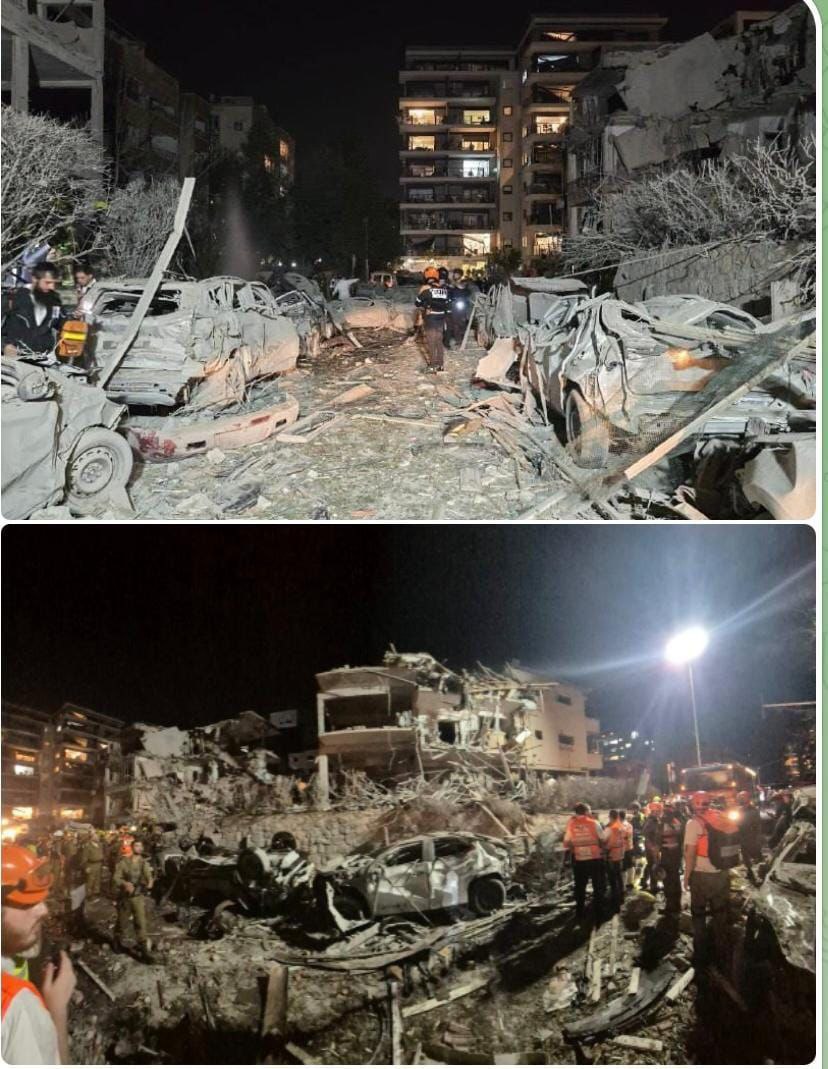 دمار هائل في مبانٍ بـ”تل أبيب”؛ جرّاء القصف الإيراني.