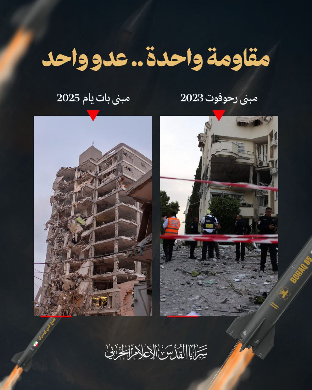 سرايا القدس تنشر صورة بعنوان :
مُقـٰـاومَة واحــدة..عــــــدُوّ واحـــــد