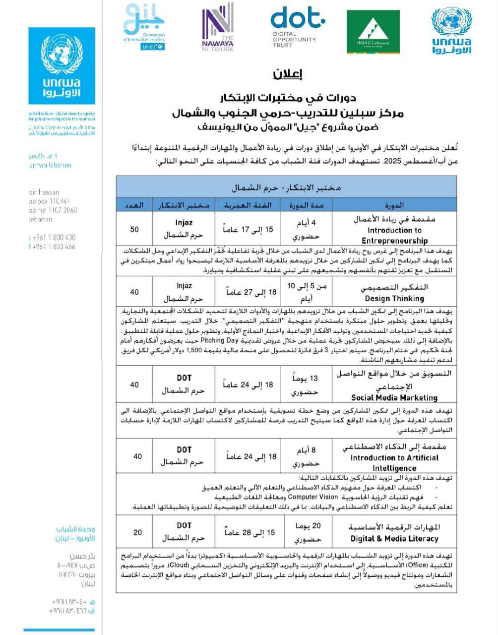 إعلان || دورات في مختبرات الإبتكار   
مركز سبلين…