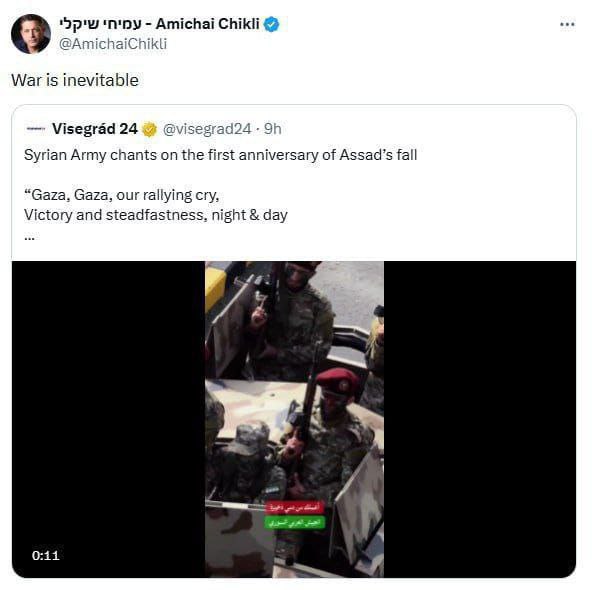 القناة 12العبرية: الوزير عميحاي شيكلي يغرد باللغة الإنجليزية: “الحرب مع…