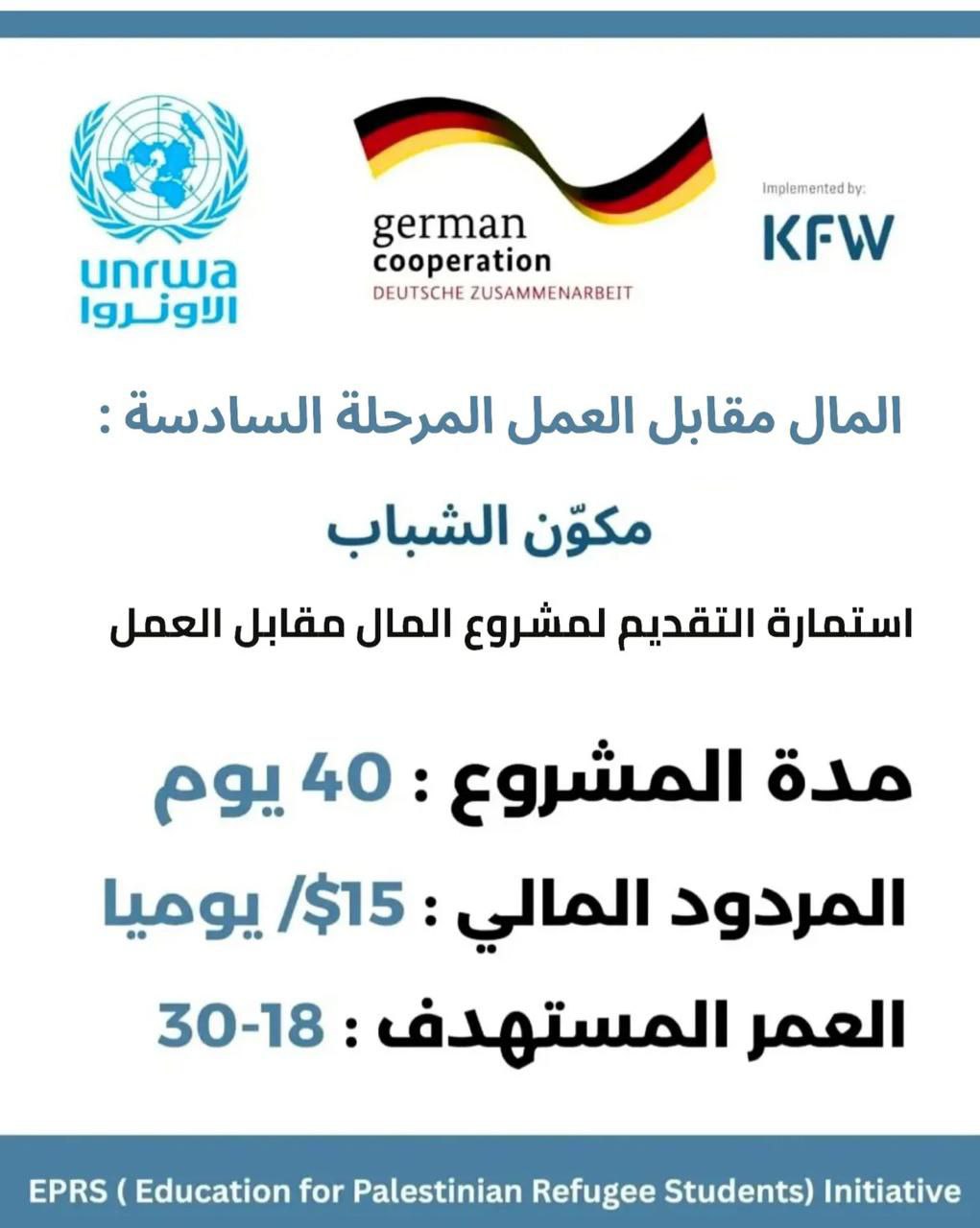 إعلان عن المرحلة السادسة لمشروع المال مقابل العمل
للشباب والشابات الفلسطينيين…