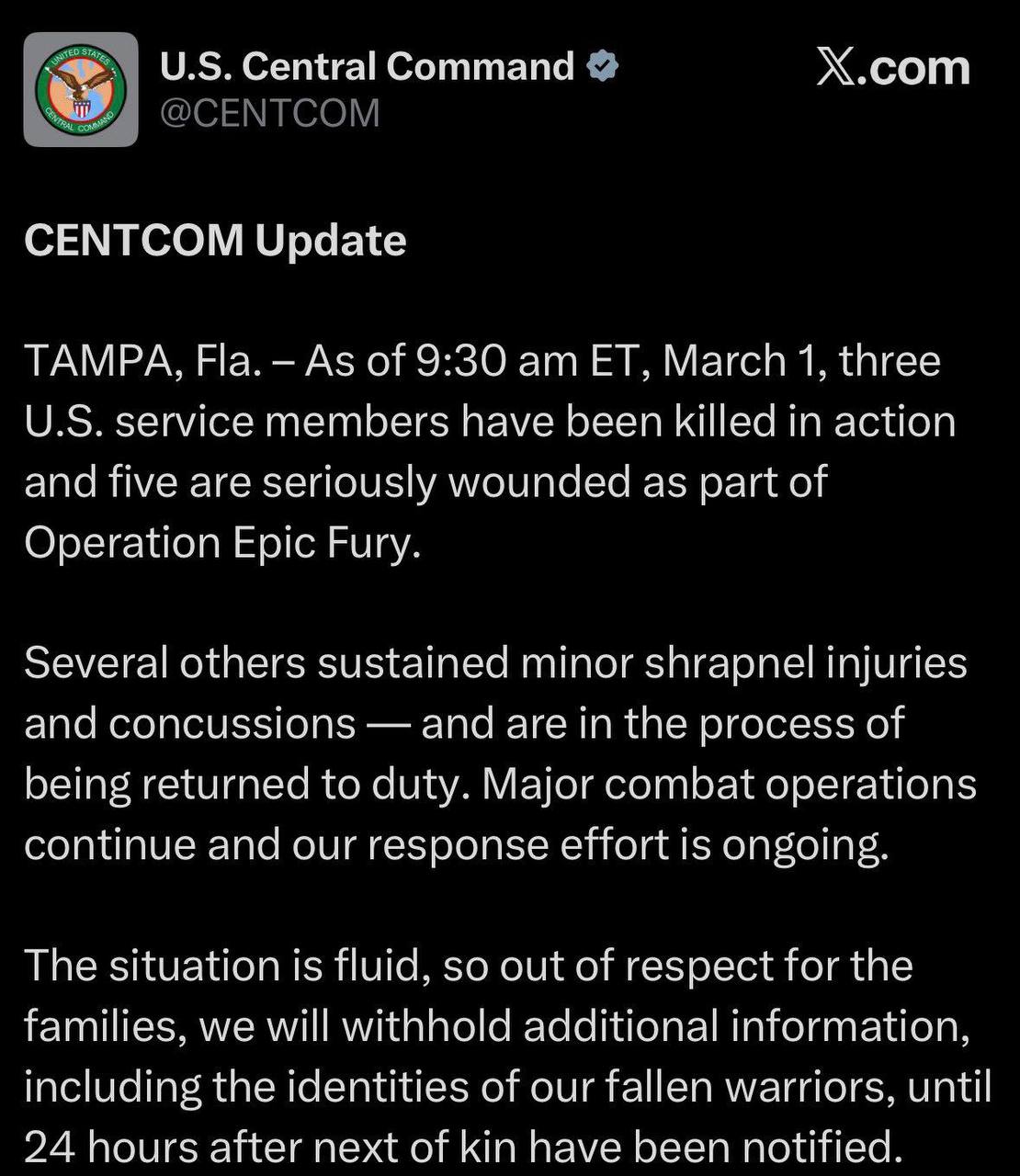 ‏الجيش الأمريكي يعلن مقتل ثلاثة من جنوده وإصابة خمسة آخرين…