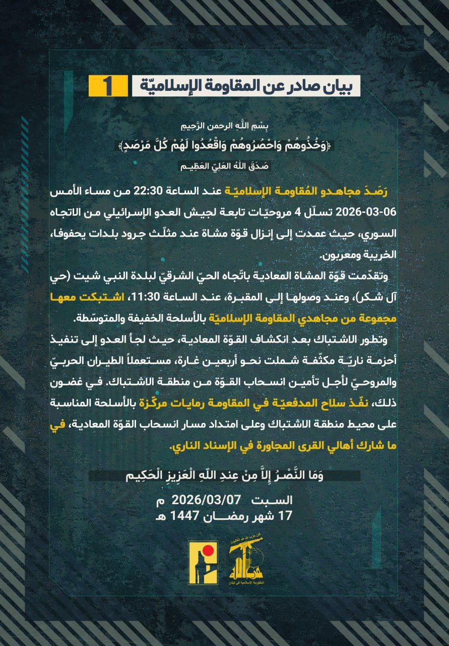 🚨 حزب الله: رَصَدَ مجاهدو المُقاومة الإسلاميّة عند الساعة 22:30…