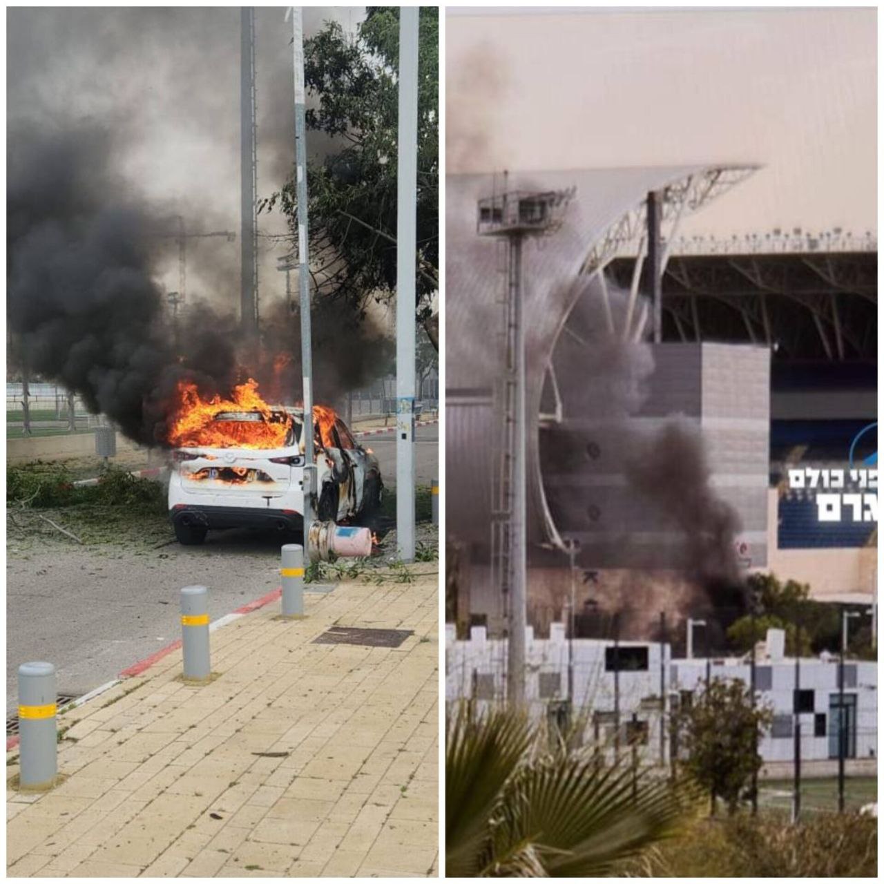 نشوب حرائق؛ جرّاء سقوط شظايا صاروخ انشطاري إيراني على وسط…