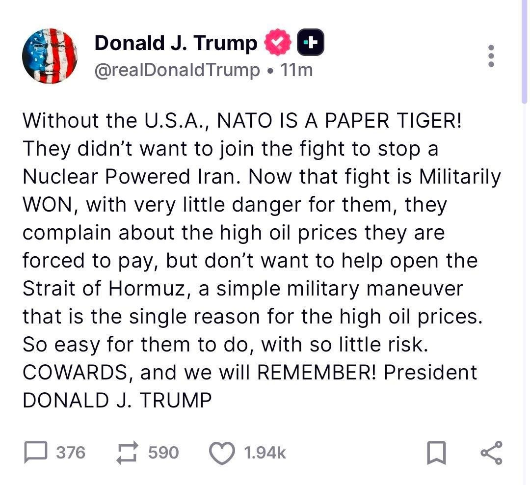 ‏ترامب : “بدون الولايات المتحدة الأمريكية، حلف الناتو ليس إلا…