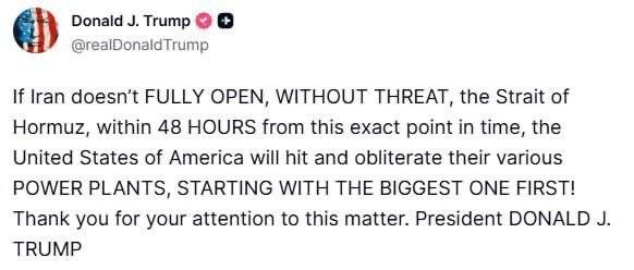 🚨 ترمب يهدد: إذا لم تفتح إيران مضيق هرمز بالكامل…